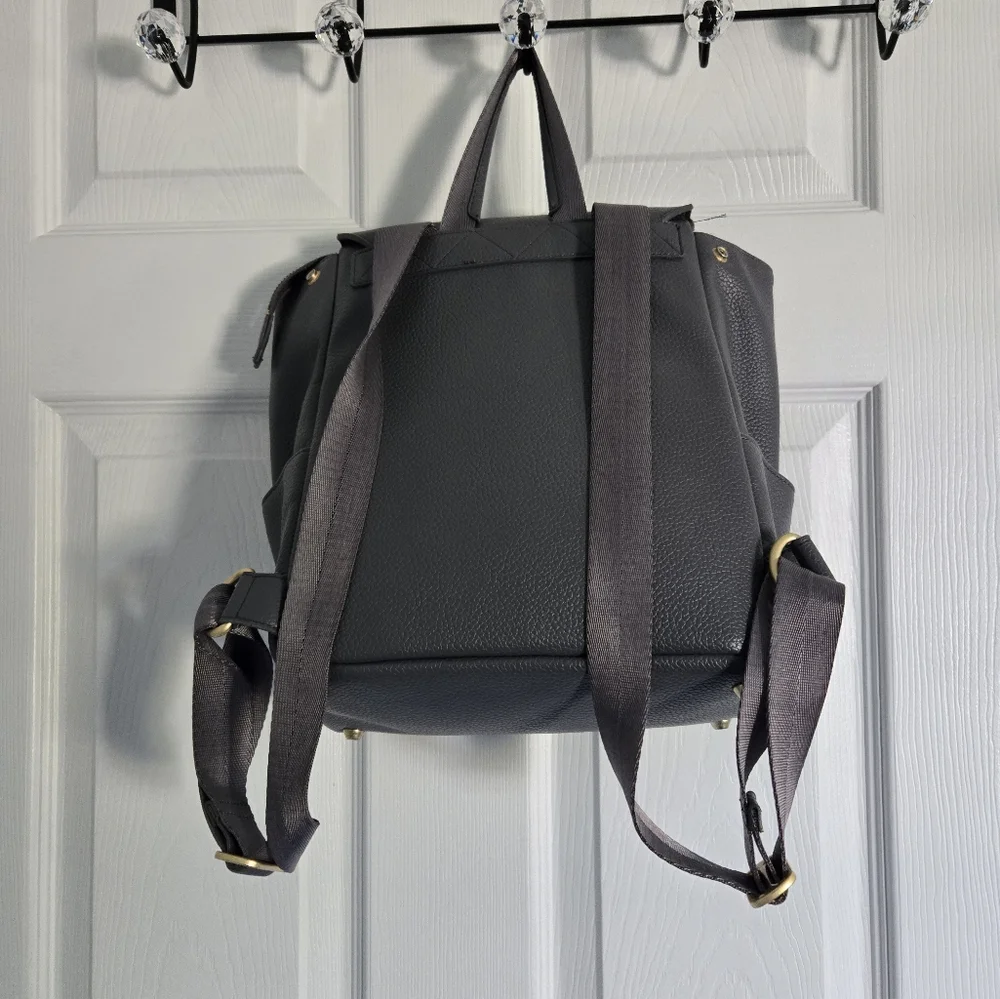 Freshly Picked Charcoal Gray Leather Diaper Backpack with Gold Hardware